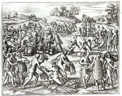 Intian markkinat Cartagenassa, Kolumbiassa, "Americae Tertia Pars V" tekijältä Theodore de Bry
